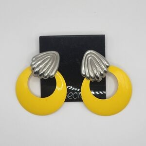 Vintage Rosecraft New Yellow And Silver Circle Earrings Costume Jewelry